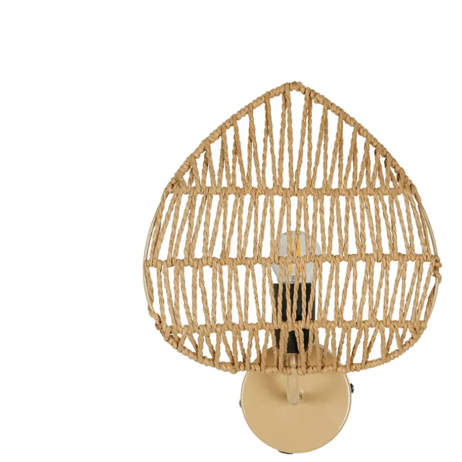 Fabrique de Styles Appliques>Applique feuille le avec intérupteur H33cm corde de papier - Calyp Naturel