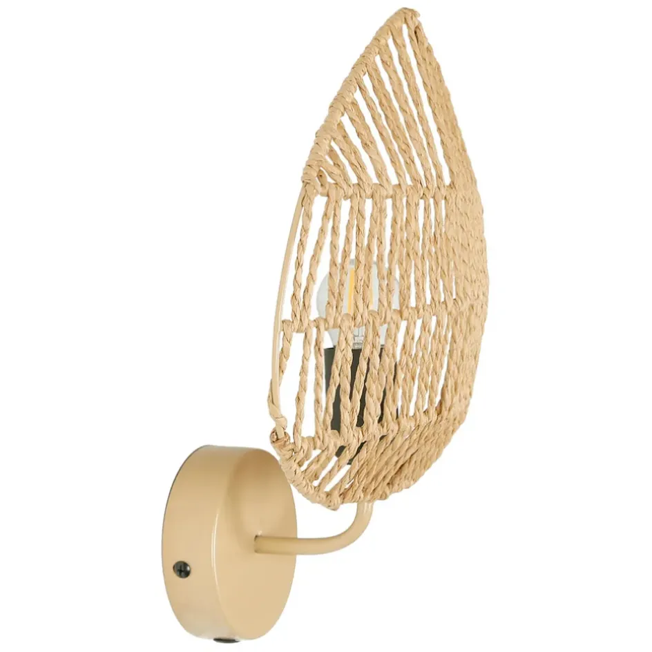 Fabrique de Styles Appliques>Applique feuille le avec intérupteur H33cm corde de papier - Calyp Naturel