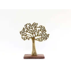 Fabrique de Styles Petits Objets Déco>Arbre de vie doré sur socle en bois de manguier h26.5cm Naturel, Doré