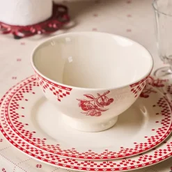 Fabrique de Styles Assiettes>Assiette à dessert en faïence d22cm - damier Rouge