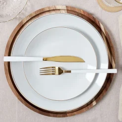 Fabrique de Styles Assiettes>Assiette à dessert en porcelaine lisere doré d20cm Blanc, Doré