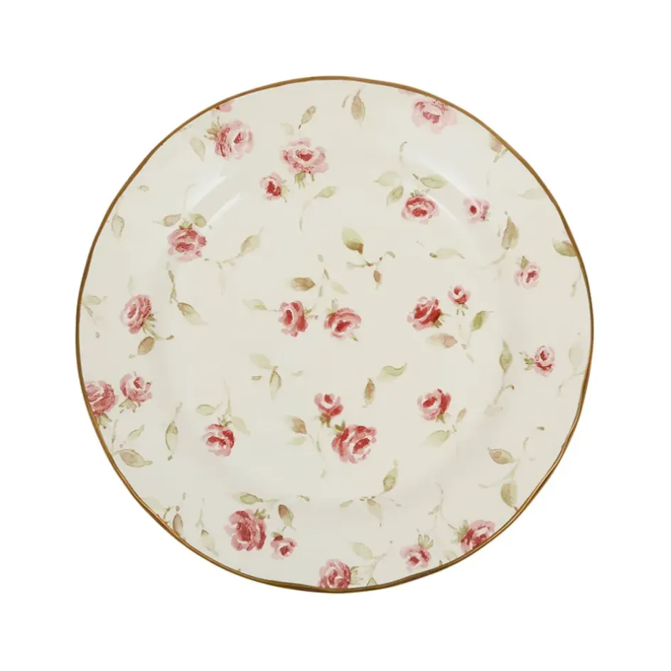 Fabrique de Styles Assiettes>Assiette de dessert en faïence rose et doré d20cm - Rose Rose, Doré