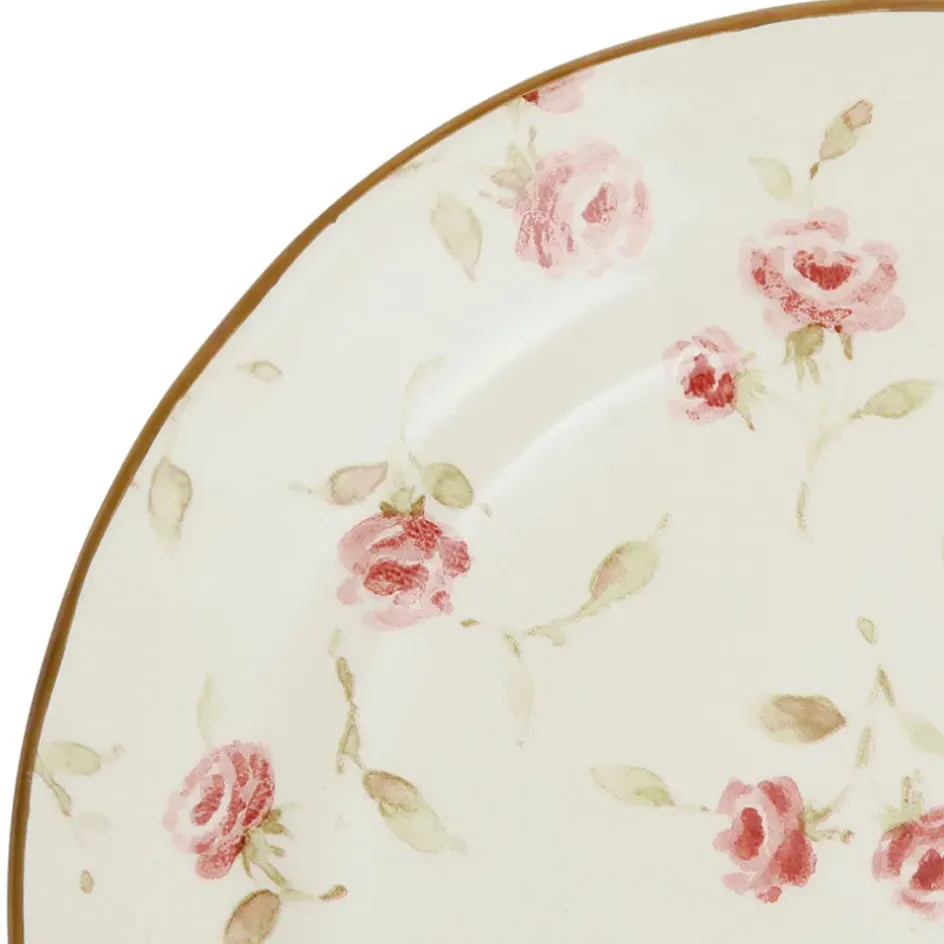 Fabrique de Styles Assiettes>Assiette de dessert en faïence rose et doré d20cm - Rose Rose, Doré
