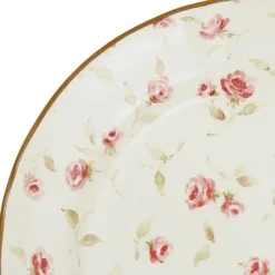 Fabrique de Styles Assiettes>Assiette plate en faïence rose et doré d26cm - Rose Rose, Doré