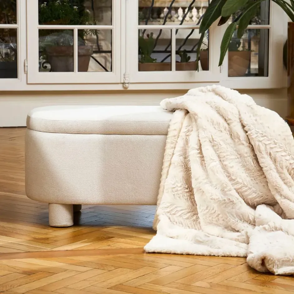 Fabrique de Styles Bancs Et Banquettes>Banc coffre en tissu écru - Tessia Ecru