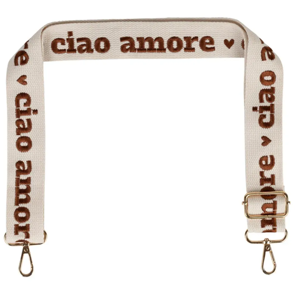 Fabrique de Styles Accessoires Mode>Bandoulière brodée ciao réglable en coton écru et Terracotta