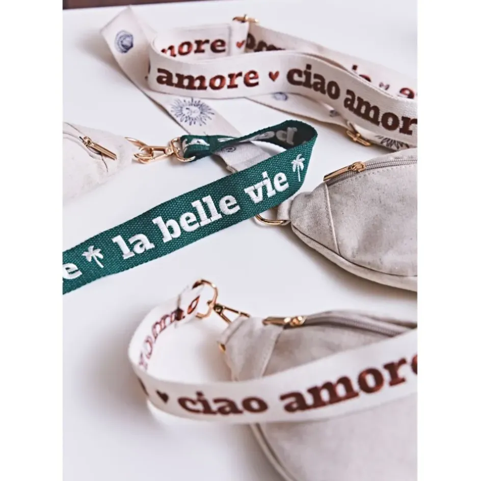 Fabrique de Styles Accessoires Mode>Bandoulière brodée ciao réglable en coton écru et Terracotta