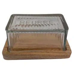 Fabrique de Styles Accessoires De Table>Beurrier en verre et manguier - grand office Naturel