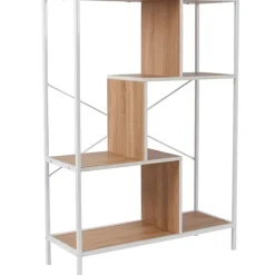 Fabrique de Styles Bibliothèques Et Étagères>Bibliothèque en fer blanc et bois h113cm - edison Naturel, Blanc