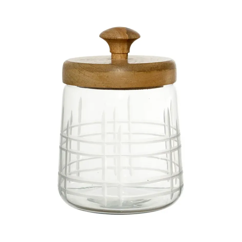 Fabrique de Styles Pots Et Bocaux>Bocal avec couvercle gravé carreau ciment h17cm en manguier Naturel