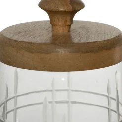 Fabrique de Styles Pots Et Bocaux>Bocal avec couvercle gravé carreau ciment h17cm en manguier Naturel