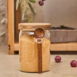 Fabrique de Styles Pots Et Bocaux>Bocal avec cuillière et couvercle en verre borosilicate et acacia 90cl - Delices Naturel