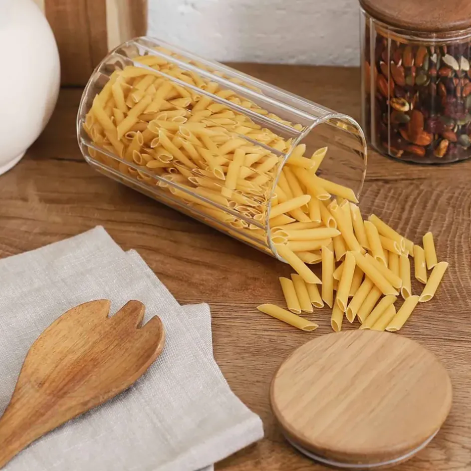 Fabrique de Styles Pots Et Bocaux>Bocal en verre avec couvercle en acacia 70cl Naturel