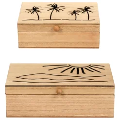 Fabrique de Styles Boîtes>Boite gigogne avec couvercle x2 sweet leaves 22x14.5xh7+16x10.5xh5.5cm mdf Naturel