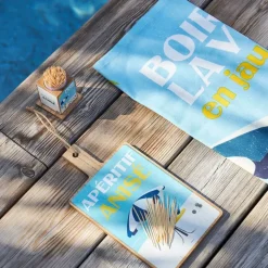 Fabrique de Styles Ustensibles De Cuisine>Boite pics apéro en pin et panneau de bois bleu et jaune - Pastis Bleu, Jaune