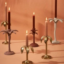 Fabrique de Styles Photophores, Bougeoirs Et Lanternes>Bougeoir palmier en aluminium h25cm - Tropic Etoil Doré
