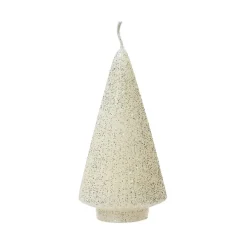 Fabrique de Styles Bougies Non Parfumées>Bougie sapin paillettes h17cm Blanc