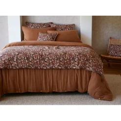 Fabrique de Styles Couvre-lits>Bout de lit en gaze de coton imprimée 90x200cm - Capucine Camel