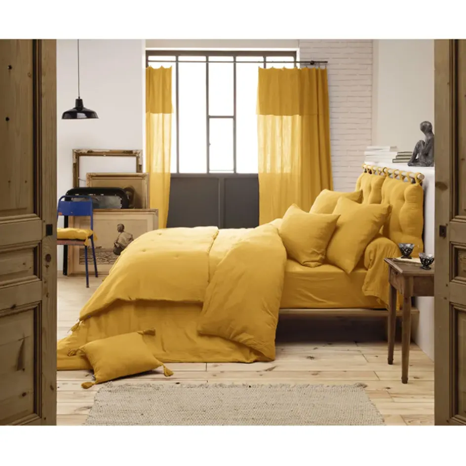 Fabrique de Styles Couvre-lits>Bout de lit en gaze de coton 90x200cm - Gaia Safran