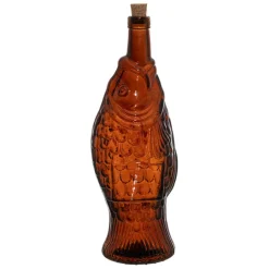 Fabrique de Styles Carafes Et Pichets>Bouteille Poisson en verre recyclé sablé 1.1L Ambre