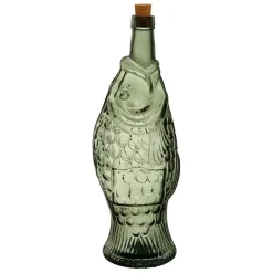 Fabrique de Styles Carafes Et Pichets>Bouteille Poisson en verre recyclé sablé 1.1l Sauge