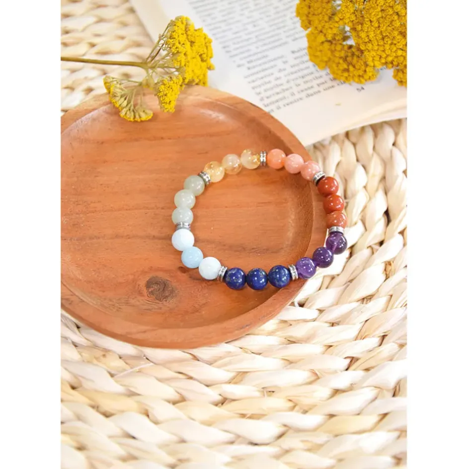 Fabrique de Styles Bijoux Fantaisie>Bracelet 7 chakras mix perles rondes 8mm Multicolore