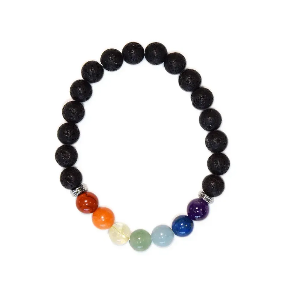 Fabrique de Styles Bijoux Fantaisie>Bracelet 7 chakras pierre de lave perles rondes 8mm Multicolore