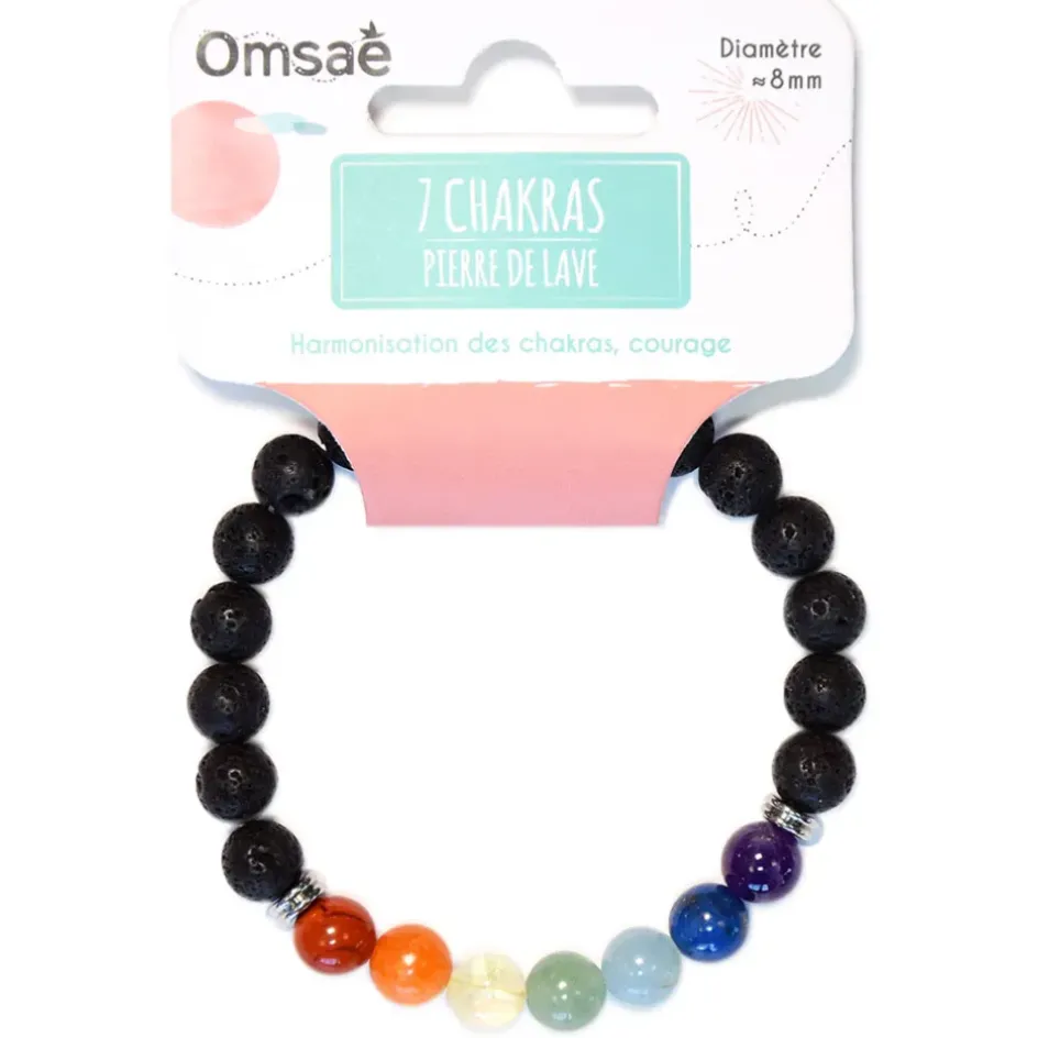 Fabrique de Styles Bijoux Fantaisie>Bracelet 7 chakras pierre de lave perles rondes 8mm Multicolore