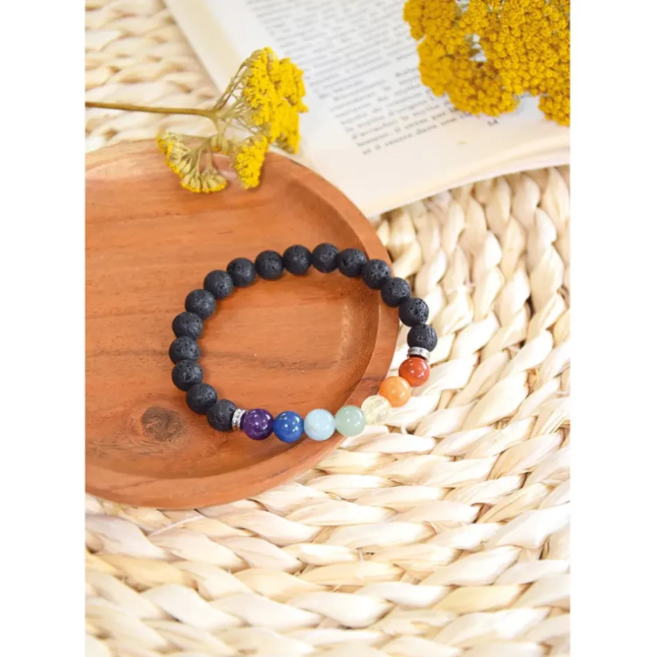Fabrique de Styles Bijoux Fantaisie>Bracelet 7 chakras pierre de lave perles rondes 8mm Multicolore