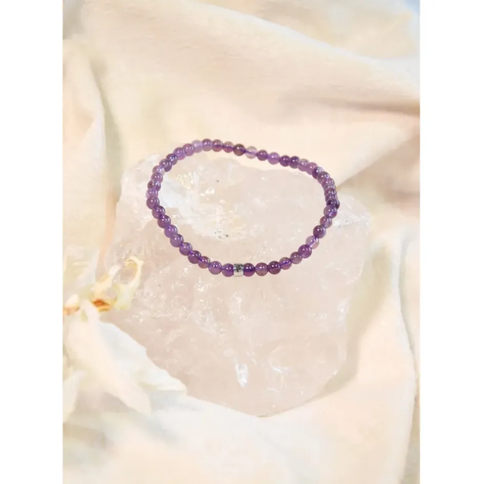 Fabrique de Styles Bijoux Fantaisie>Bracelet améthyste perles rondes 4mm Violet