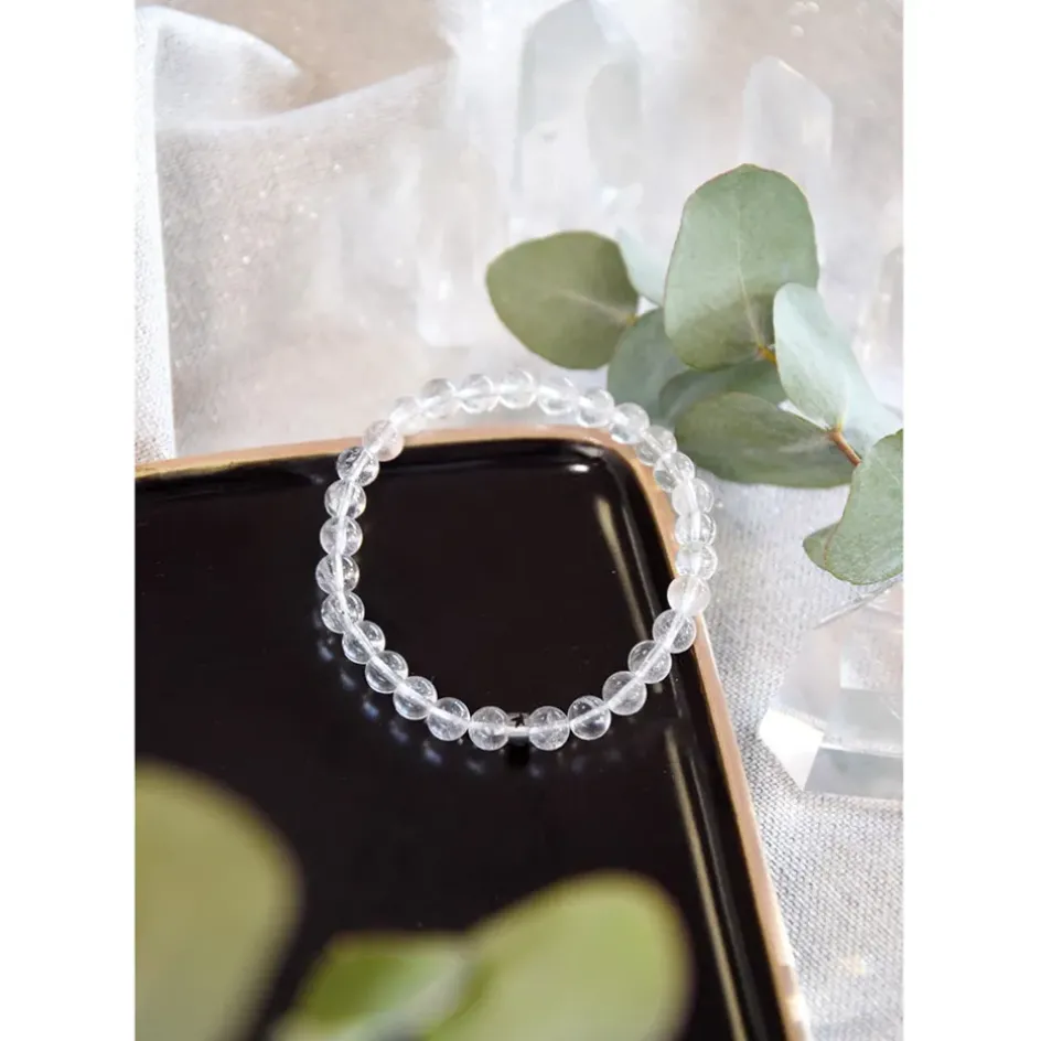 Fabrique de Styles Bijoux Fantaisie>Bracelet cristal de roche perles rondes 6mm