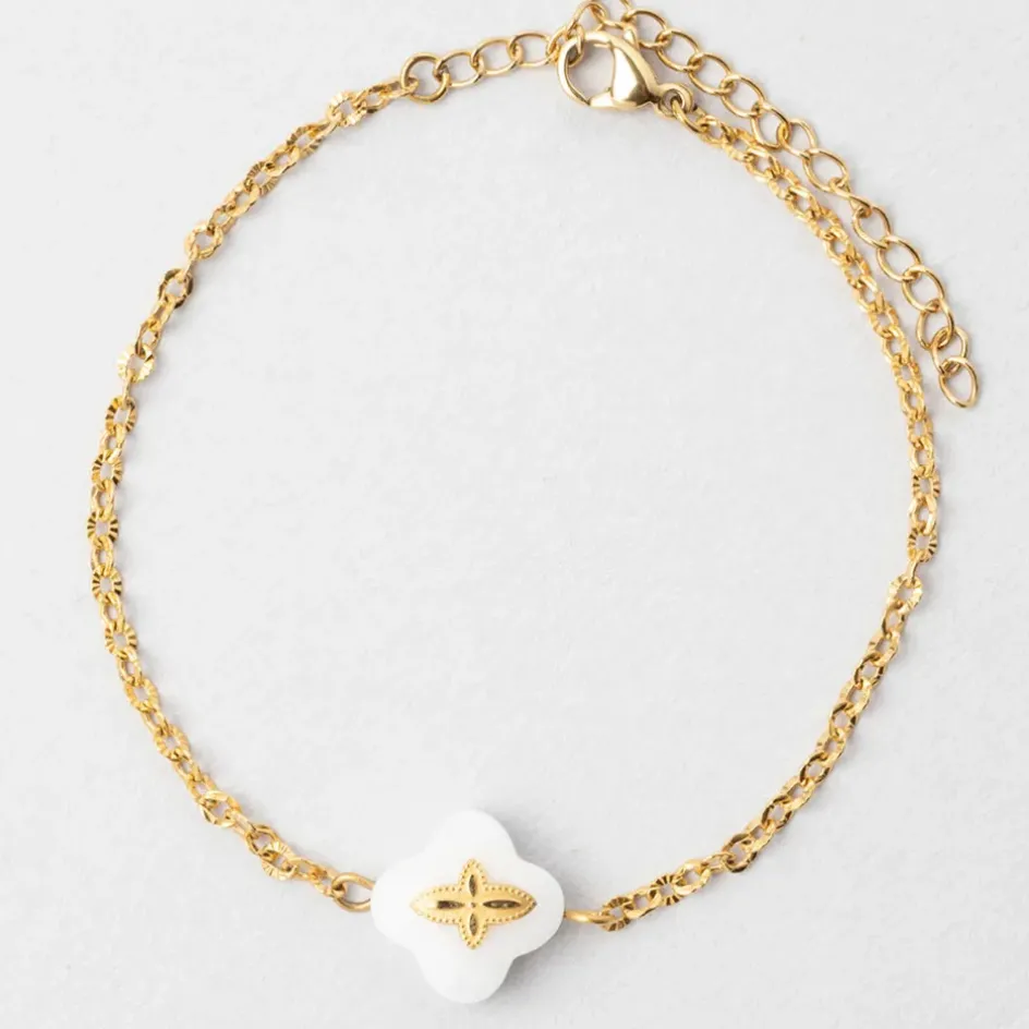 Fabrique de Styles Bijoux Fantaisie>Bracelet en acier doré et blanc - trefle Doré, Blanc