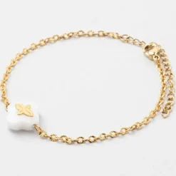Fabrique de Styles Bijoux Fantaisie>Bracelet en acier doré et blanc - trefle Doré, Blanc