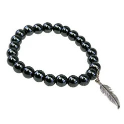 Fabrique de Styles Bijoux Fantaisie>Bracelet hématite perles rondes 8mm et plume Gris