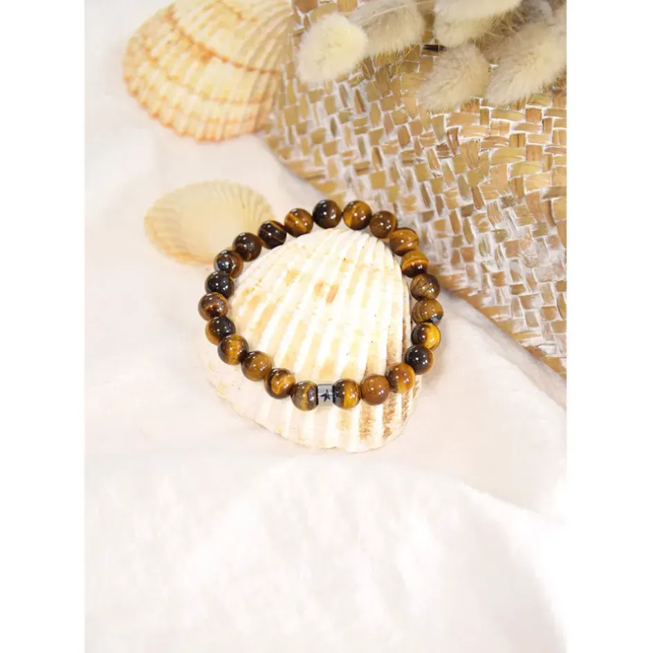 Fabrique de Styles Bijoux Fantaisie>Bracelet œil de tigre perles rondes 8mm Marron