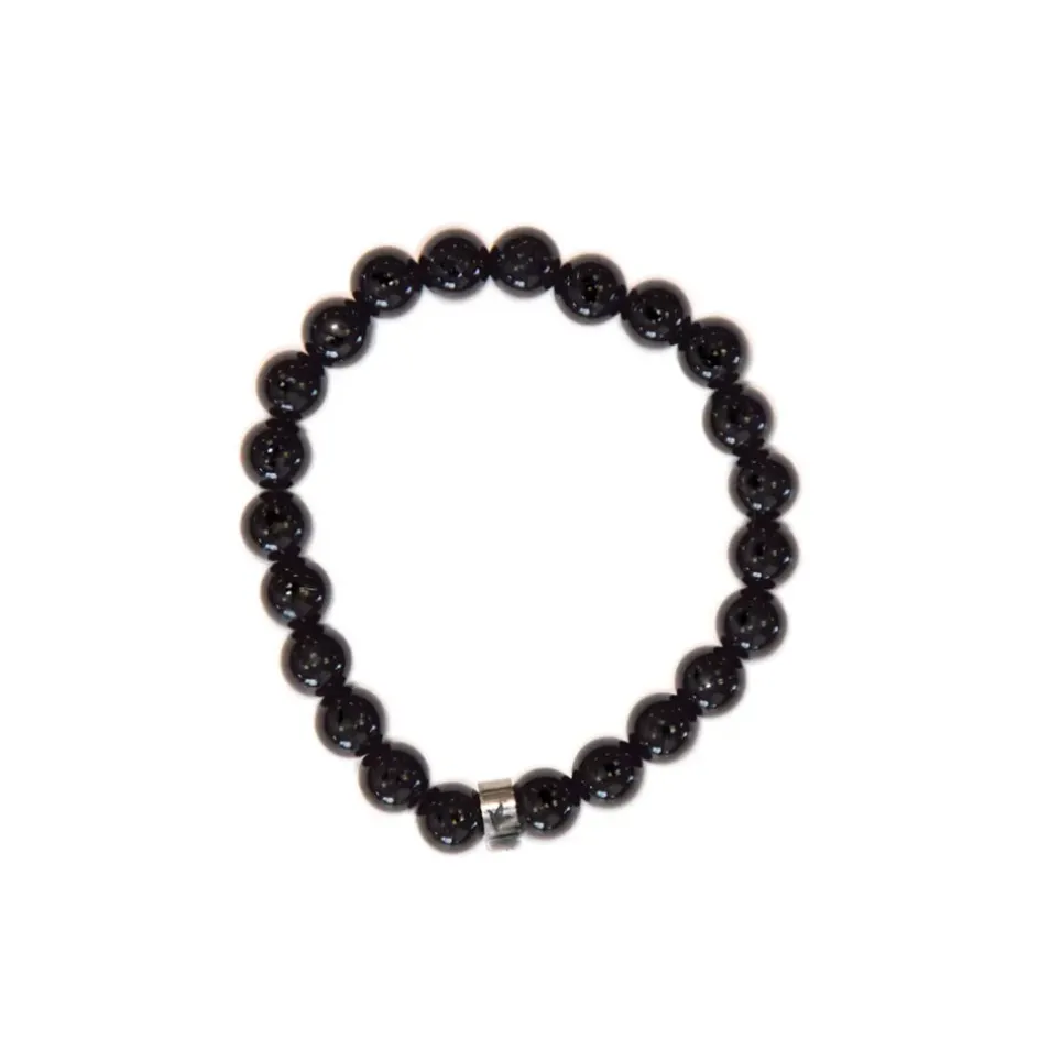 Fabrique de Styles Bijoux Fantaisie>Bracelet obsidienne e perles rondes 8mm Noir
