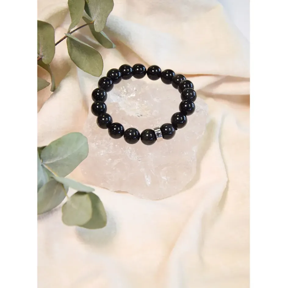 Fabrique de Styles Bijoux Fantaisie>Bracelet obsidienne e perles rondes 8mm Noir