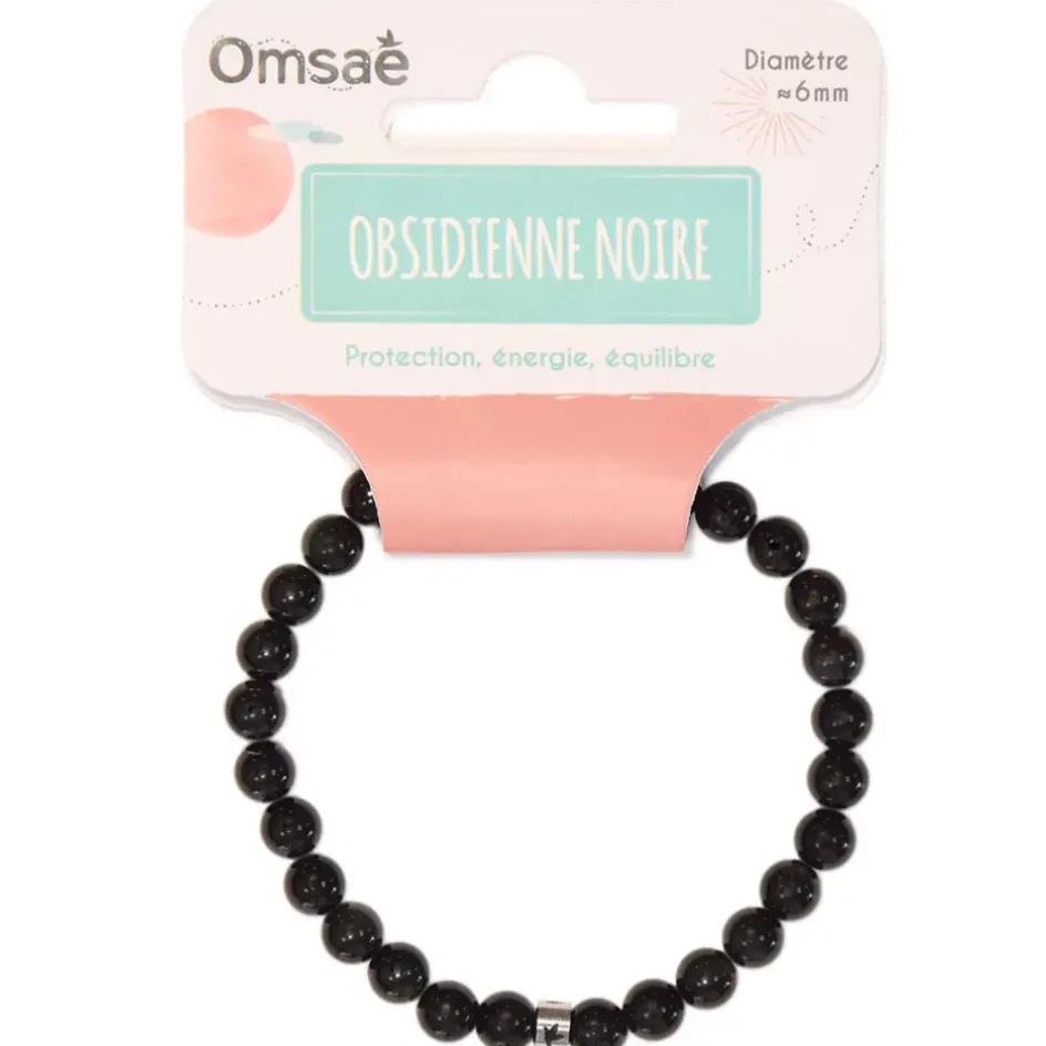 Fabrique de Styles Bijoux Fantaisie>Bracelet obsidienne e perles rondes 6mm Noir