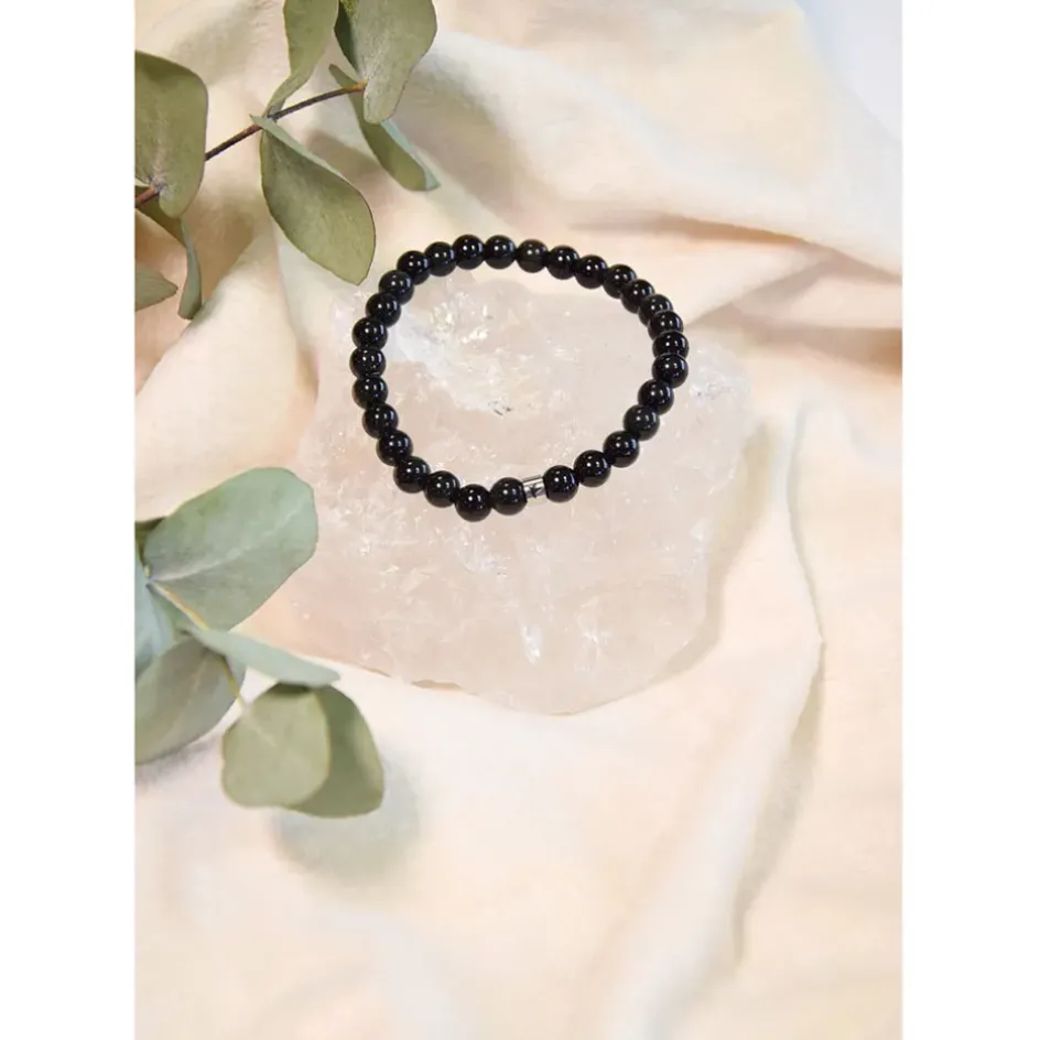 Fabrique de Styles Bijoux Fantaisie>Bracelet obsidienne e perles rondes 6mm Noir