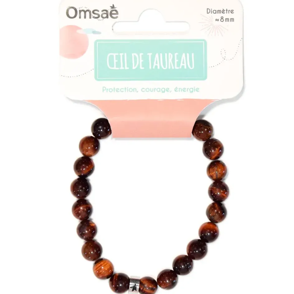 Fabrique de Styles Bijoux Fantaisie>Bracelet oeil de taureau perles rondes 8mm Marron