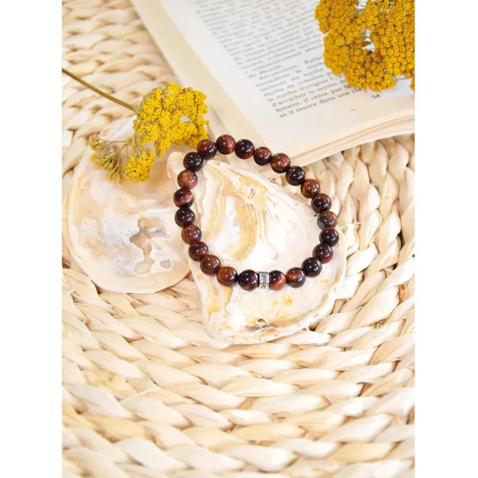 Fabrique de Styles Bijoux Fantaisie>Bracelet oeil de taureau perles rondes 8mm Marron