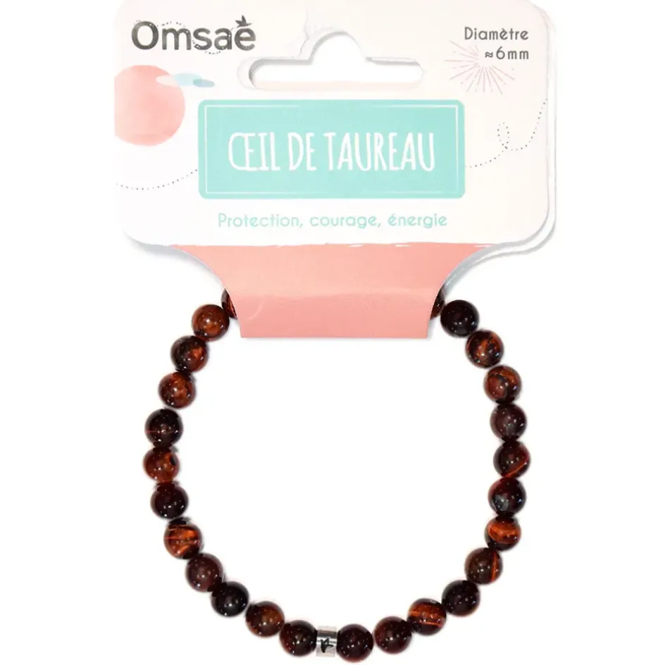 Fabrique de Styles Bijoux Fantaisie>Bracelet oeil de taureau perles rondes 6mm Marron