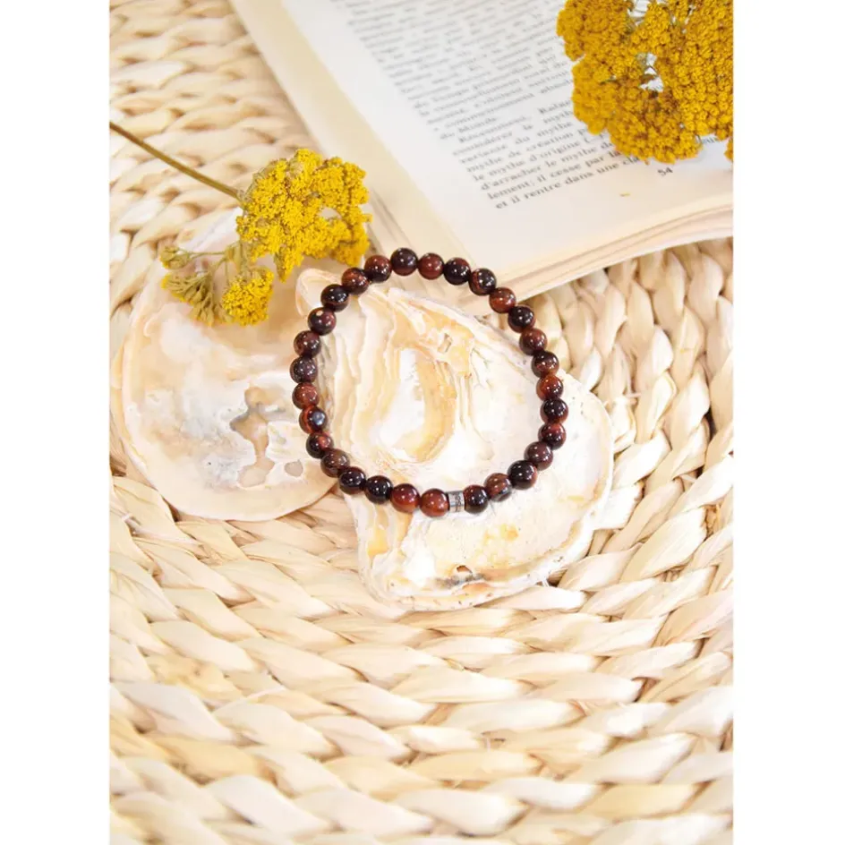 Fabrique de Styles Bijoux Fantaisie>Bracelet oeil de taureau perles rondes 6mm Marron