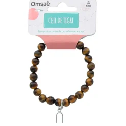 Fabrique de Styles Bijoux Fantaisie>Bracelet oeil de tigre perles rondes 8mm et fer à cheval Marron