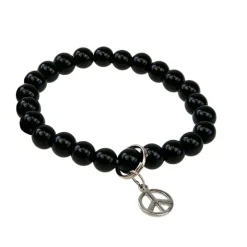 Fabrique de Styles Bijoux Fantaisie>Bracelet onyx perles rondes 8mm et signe paix Noir