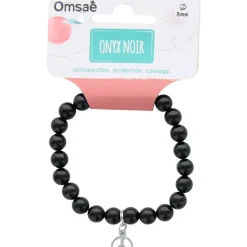 Fabrique de Styles Bijoux Fantaisie>Bracelet onyx perles rondes 8mm et signe paix Noir