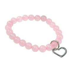 Fabrique de Styles Bijoux Fantaisie>Bracelet quartz perles rondes 8mm et cœur Rose
