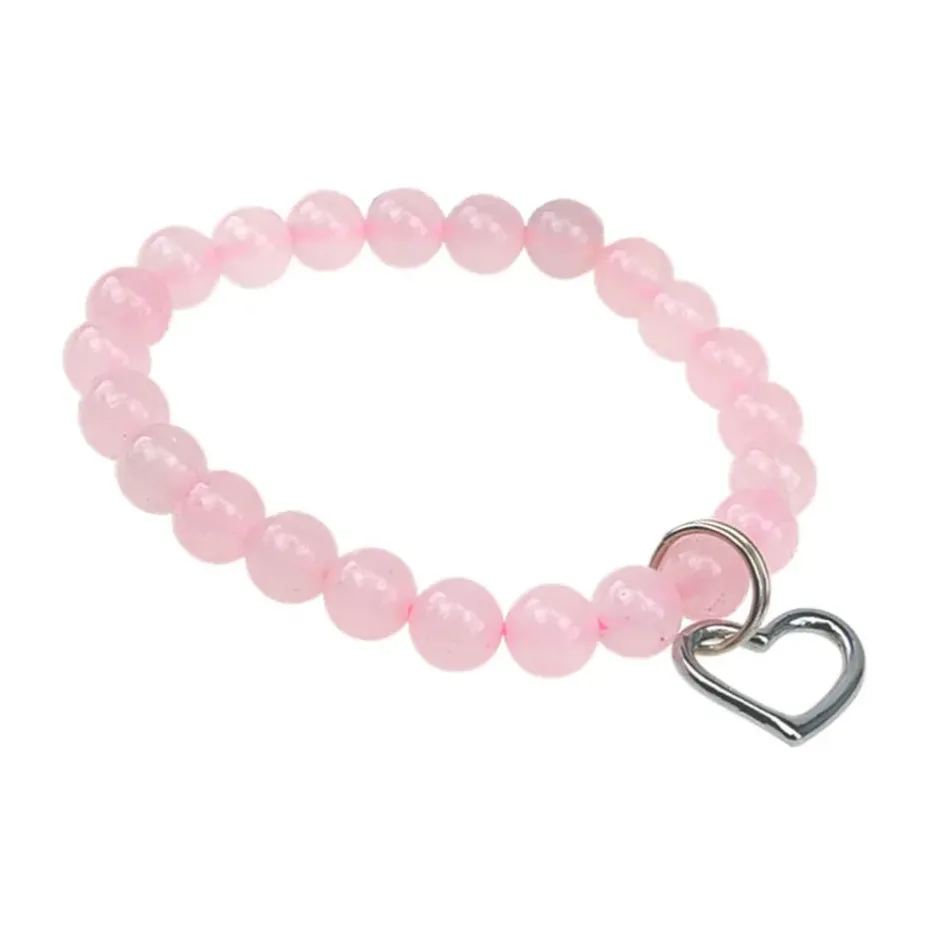 Fabrique de Styles Bijoux Fantaisie>Bracelet quartz perles rondes 8mm et cœur Rose