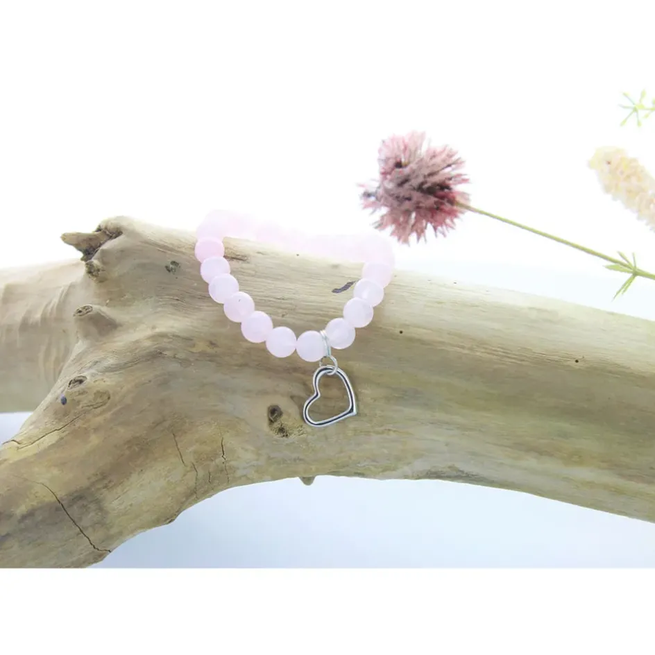 Fabrique de Styles Bijoux Fantaisie>Bracelet quartz perles rondes 8mm et cœur Rose