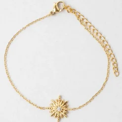 Fabrique de Styles Bijoux Fantaisie>Bracelet soleil l15+5cm acier inoxydable+strass Doré